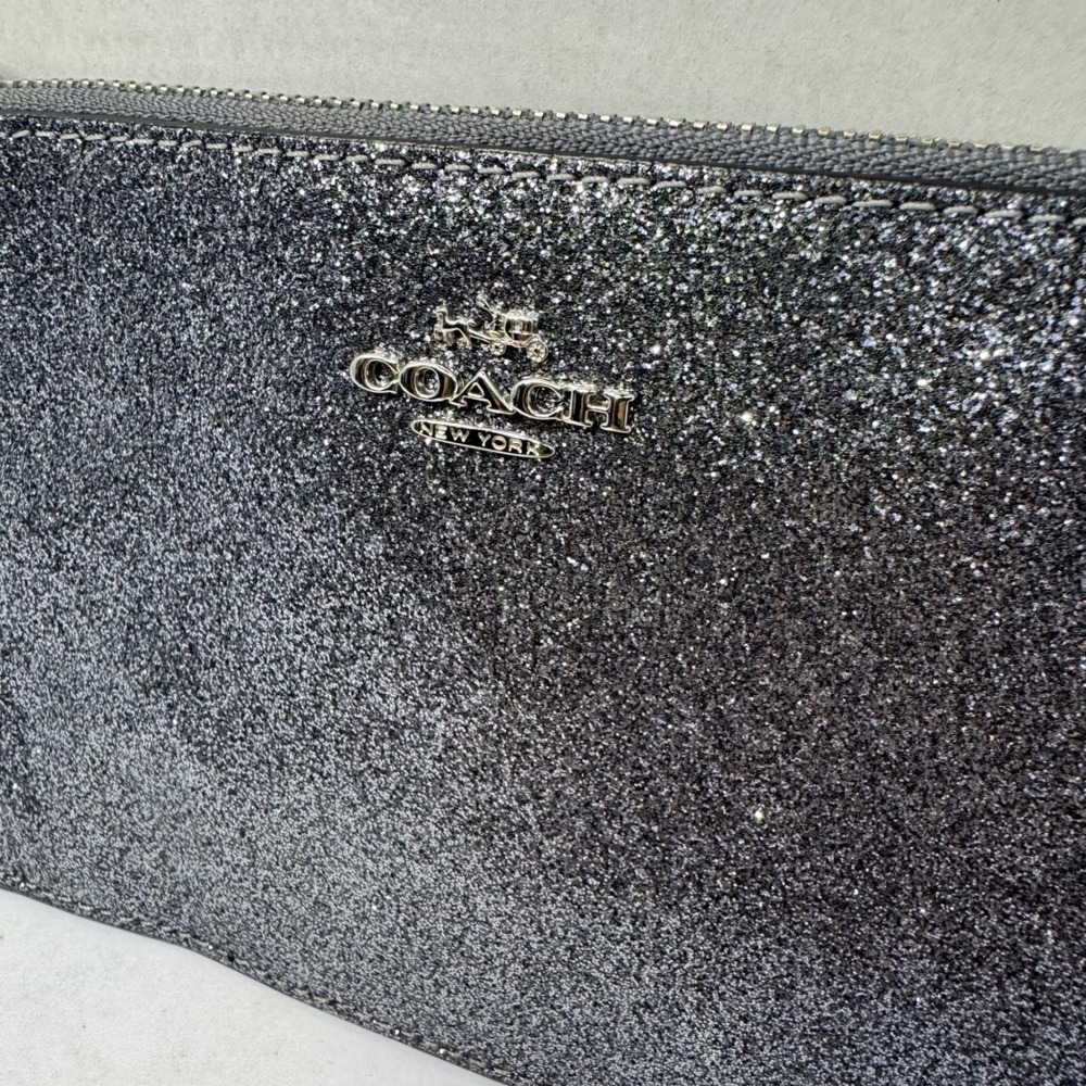 Coach Gunmetal Silver Glitter Wristlet Clutch Wallet #G1595-F64670 July 2015 EUC - Picture 2 of 9